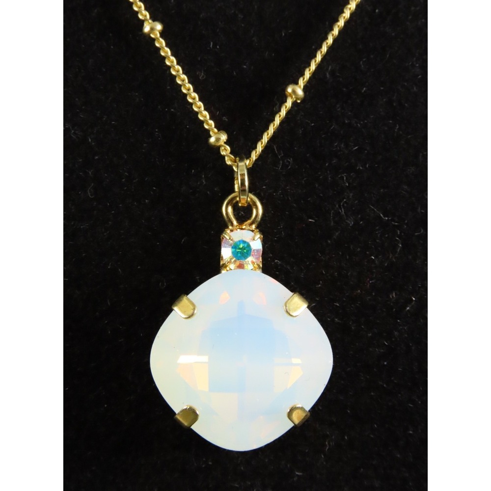 VL Gold Tone Chain Necklace FAUX MOONSTONE & AB CRYSTAL PENDANT Super Classy!